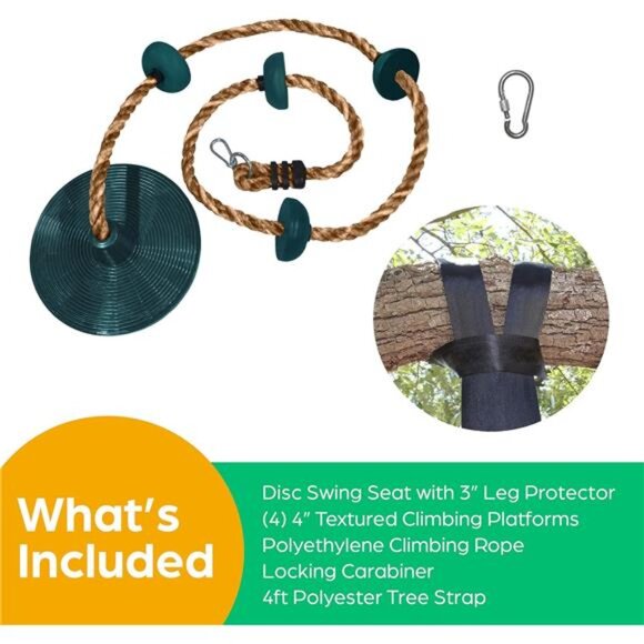 Tree Swing for Kids - Single Disc Seat and Rainbow Climbing Rope Set w/Carabiner - Picture 6 of 8